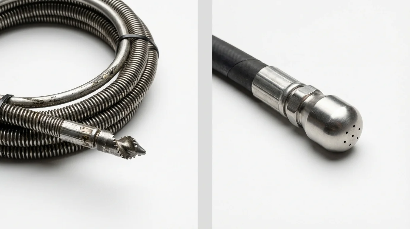 Drain snake cable and hydro jetting nozzle used for drain cleaning in East Canton, OH