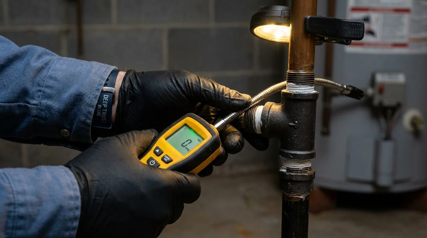 Gas leak detection with electronic sniffer by Johns Plumbing LLC in East Canton