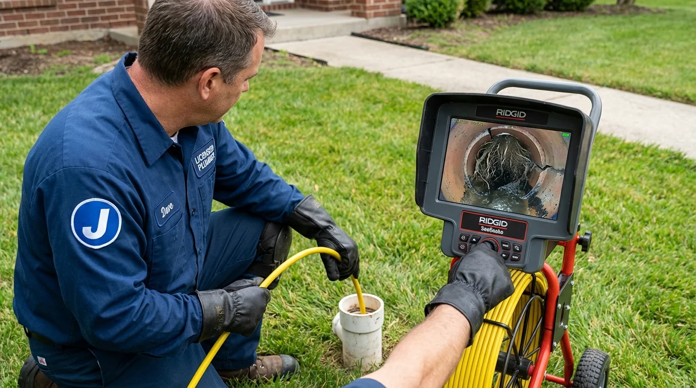 Sewer camera inspection being performed by Johns Plumbing LLC in East Canton